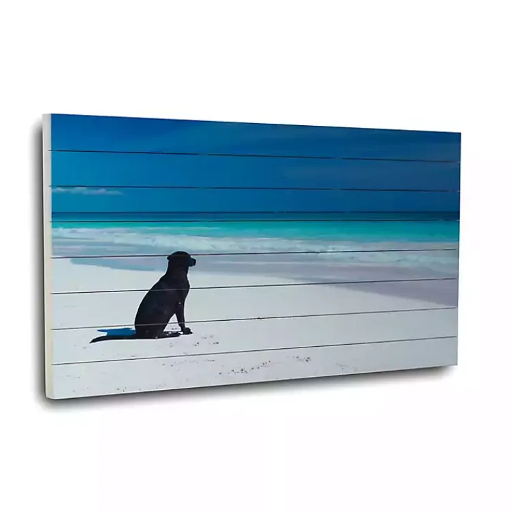 Kirklands Home Wall Plaques|Dog on Beach Slatted Wood Art Print Multi