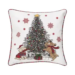Discount Dogs Around Christmas Tree Throw Pillow Christmas Pillows