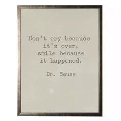 Kirklands Home Wall Quotes & Signs|Don't Cry Dr. Seuss Quote Framed Art Print Tan