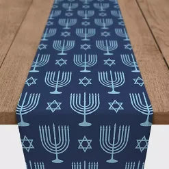 Double Blue Menorah Table Runner, 90 in. Hanukkah Decorations