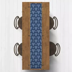 Double Blue Menorah Table Runner, 90 in. Hanukkah Decorations