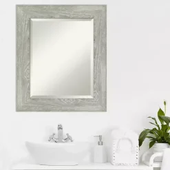 Kirklands Home Decorative Mirrors|Dove Gray Scoop Frame Beveled Mirror, 22x26 in.
