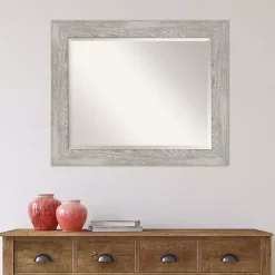 Kirklands Home Decorative Mirrors|Dove Gray Scoop Frame Beveled Mirror, 34x28 in.