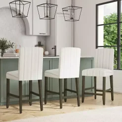 Kirklands Home Bar Stools & Counter Height Stools|Dove Gray Striped Upholstered Bar Stool