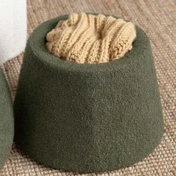 Kirklands Home Benches & Ottomans|Drak Boucle Mushroom Storage Ottoman Green