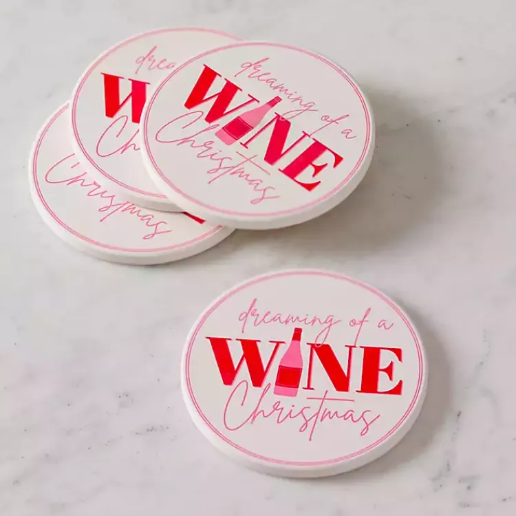 Kirklands Home Kitchen Accessories|Dreaming of a Wine Christmas Coasters, Set of 4