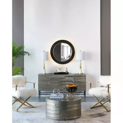 Kirklands Home Decorative Mirrors|Drew II Black and Gold Round LED Mirror