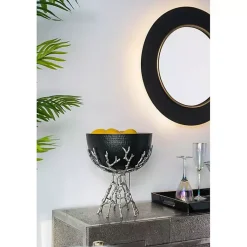 Kirklands Home Decorative Mirrors|Drew II Black and Gold Round LED Mirror