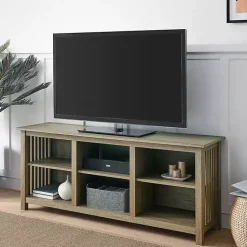 Kirklands Home Tv Stands & Media Consoles|Driftwood Slatted Sides Media Cabinet Gray