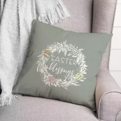 Hot Easter Blessings Wreath Outdoor Throw Pillow Easter Decorations
