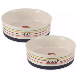 Kirklands Home Pet Dishes & Canisters|Eat & Drink Large Striped Pet Bowls, Set of 2 Multi
