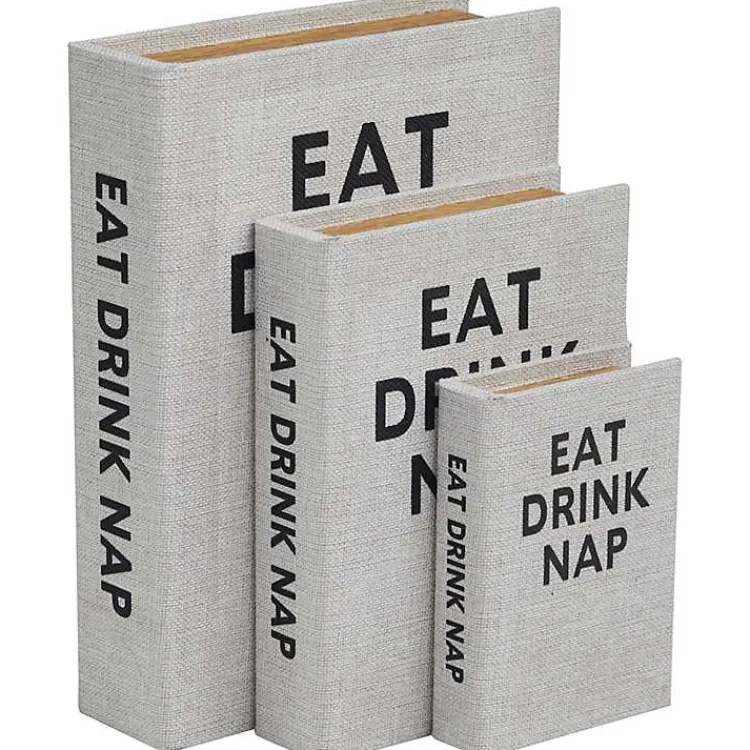 Clearance Eat, Drink, Nap Linen Book Boxes, Set of 3 Baskets & Boxes