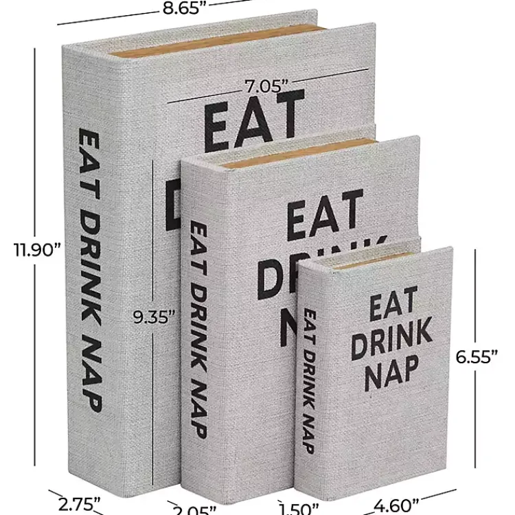 Clearance Eat, Drink, Nap Linen Book Boxes, Set of 3 Baskets & Boxes