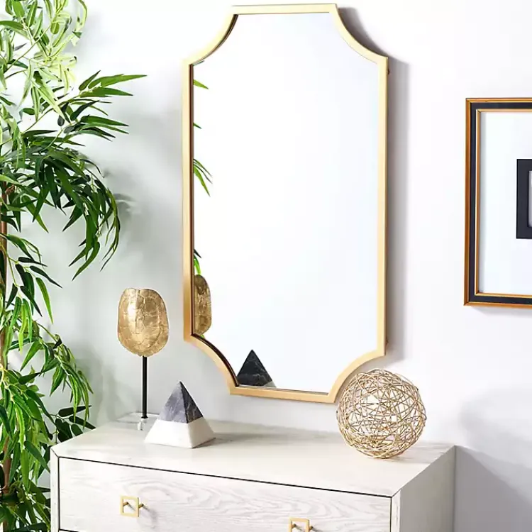 Kirklands Home Decorative Mirrors|Elenin Gold Scalloped Wall Mirror