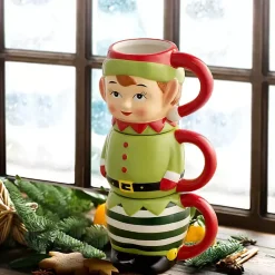 Kirklands Home Glassware & Drinkware|Elf Christmas Mugs, Set of 3 Green