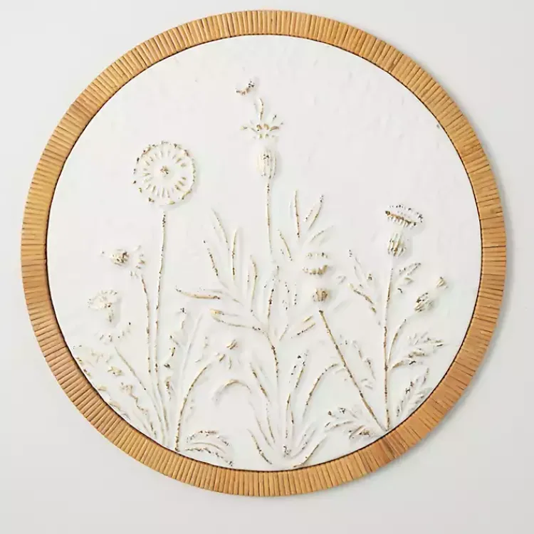 Kirklands Home Wall Plaques|Embossed Ivory Floral Round Framed Wall Plaque White