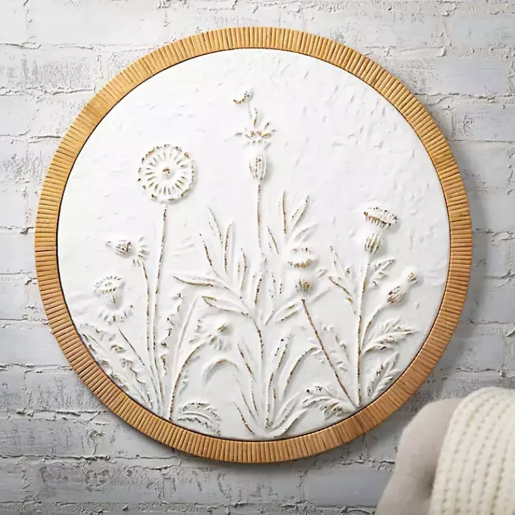 Kirklands Home Wall Plaques|Embossed Ivory Floral Round Framed Wall Plaque White