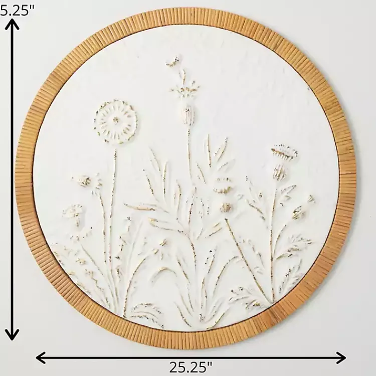 Kirklands Home Wall Plaques|Embossed Ivory Floral Round Framed Wall Plaque White