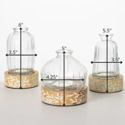 Online Embossed Wood and Glass Vases, Set of 3 Vases