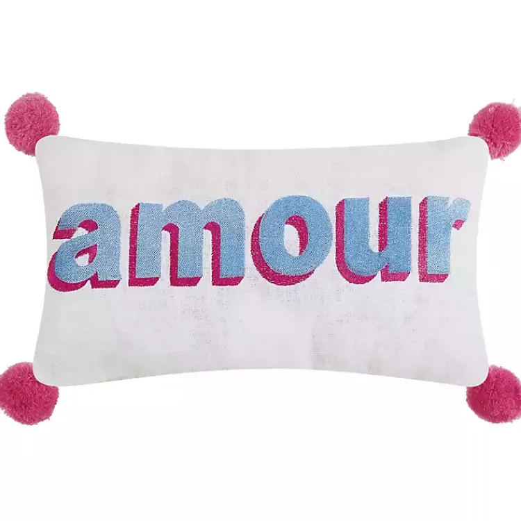 Discount Embroidered Amour Pom Pom Throw Pillow Pillows