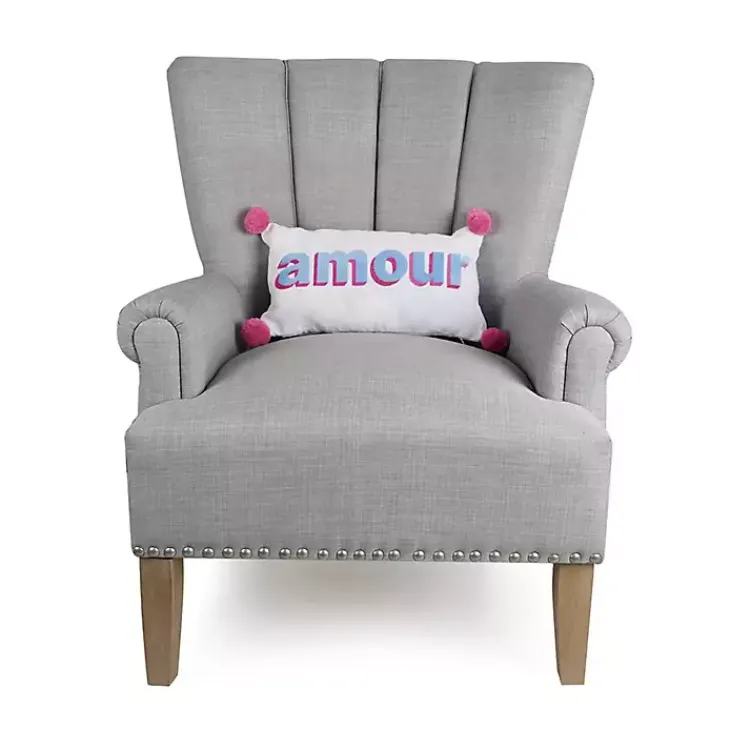 Discount Embroidered Amour Pom Pom Throw Pillow Pillows