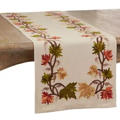 Online Embroidered Fall Leaf Border Table Runner Fall