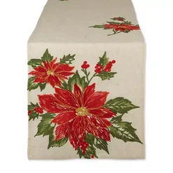 Discount Embroidered Holly Poinsettia Table Runner Christmas Dining & Entertaining