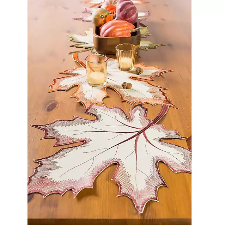 Kirklands Home Table Linens|Embroidered Maple Leaves Table Runner Orange