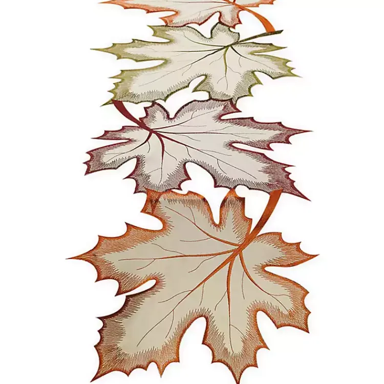 Kirklands Home Table Linens|Embroidered Maple Leaves Table Runner Orange