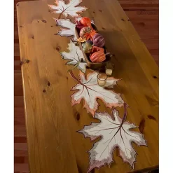 Kirklands Home Table Linens|Embroidered Maple Leaves Table Runner Orange