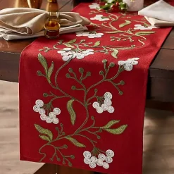 New Embroidered Mistletoe Christmas Table Runner Christmas Dining & Entertaining