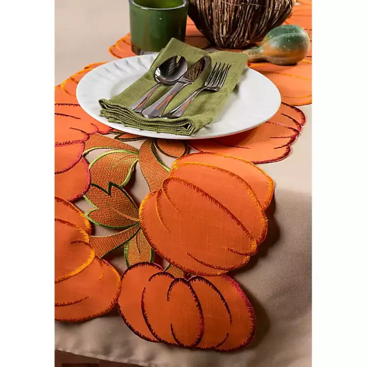Kirklands Home Table Linens|Embroidered Pumpkin Table Runner Orange