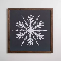 New Embroidered Snowflake Framed Wall Plaque Christmas Art & Wall Decor
