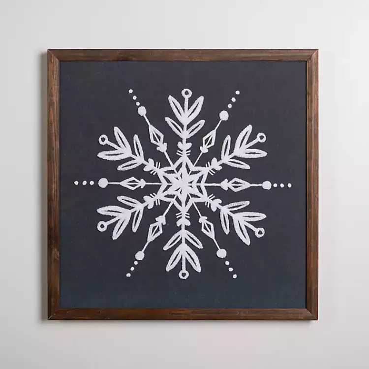 New Embroidered Snowflake Framed Wall Plaque Christmas Art & Wall Decor