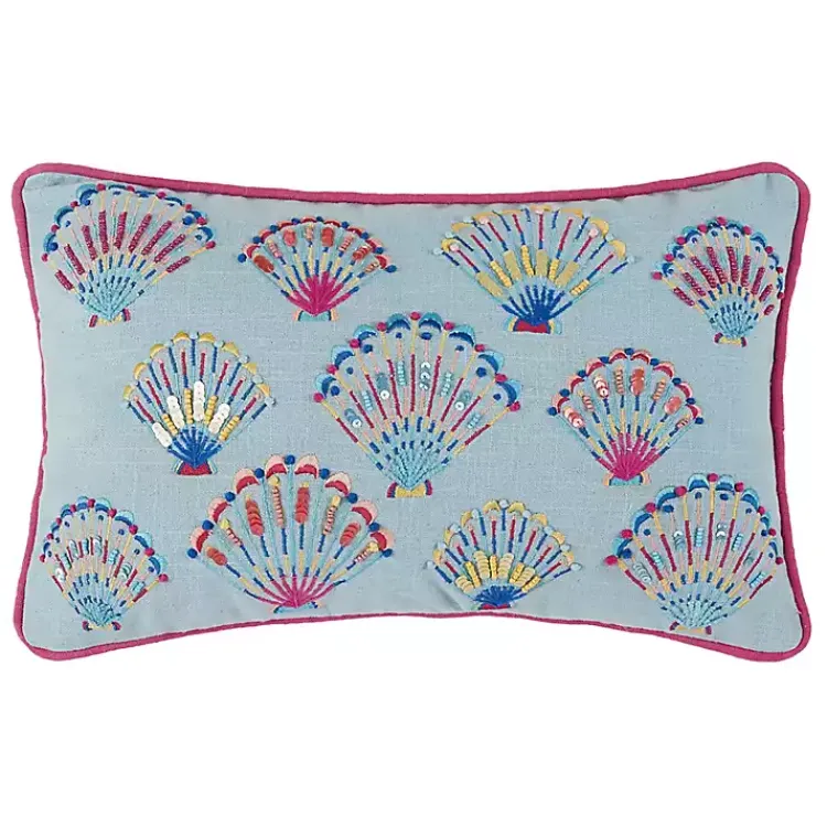 Sale Embroidered Tropical Shells Lumbar Pillow Pillows