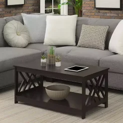 Kirklands Home Coffee Tables|Espresso Cut-Out Sides Coffee Table Brown