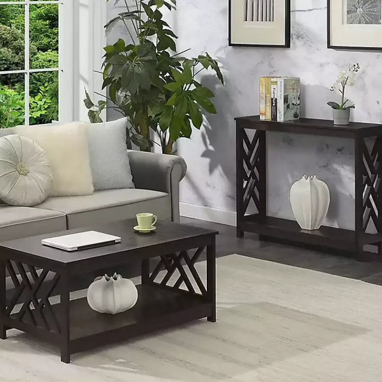 Kirklands Home Coffee Tables|Espresso Cut-Out Sides Coffee Table Brown