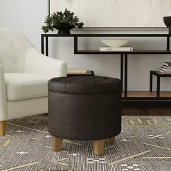 Kirklands Home Benches & Ottomans|Espresso Faux Leather Tufted Storage Ottoman Brown