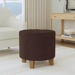 Kirklands Home Benches & Ottomans|Espresso Velvet Tufted Storage Ottoman Brown