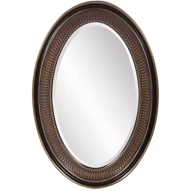 Kirklands Home Decorative Mirrors|Ethan Bronze Ribbed Oval Wall Mirror