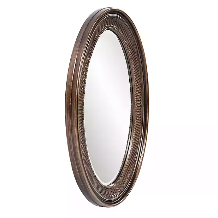 Kirklands Home Decorative Mirrors|Ethan Bronze Ribbed Oval Wall Mirror