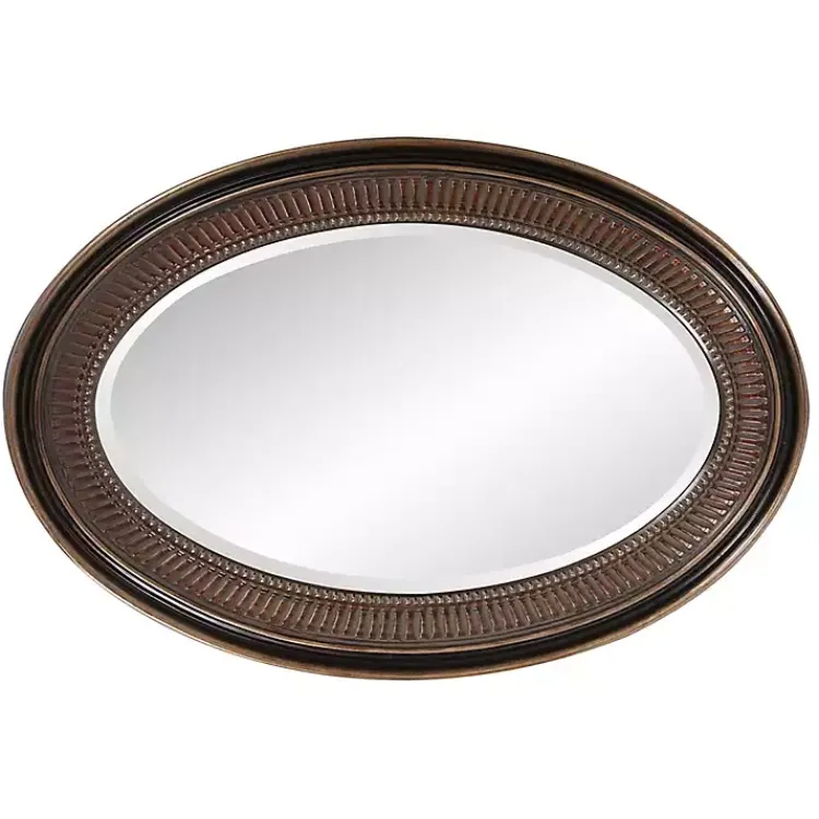 Kirklands Home Decorative Mirrors|Ethan Bronze Ribbed Oval Wall Mirror