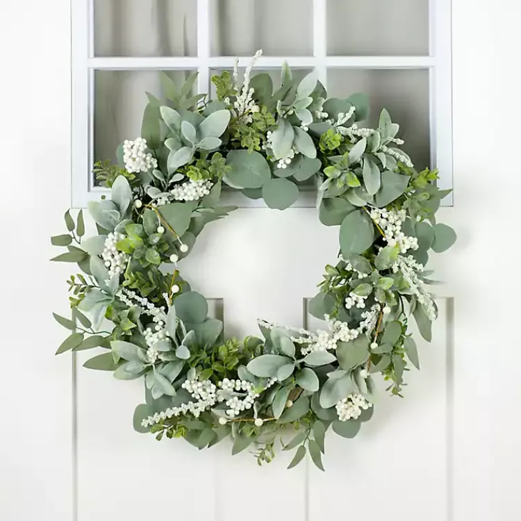 Discount Eucalyptus with Lambs Ear and White Berry Wreath Wreaths