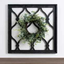 Kirklands Home Wall Plaques|Eucalyptus Wreath Trellis Plaque Black