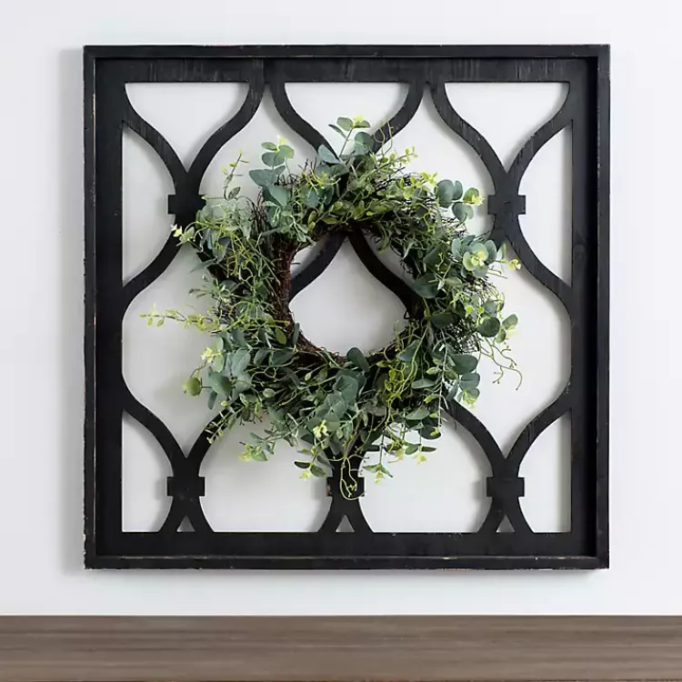 Kirklands Home Wall Plaques|Eucalyptus Wreath Trellis Plaque Black