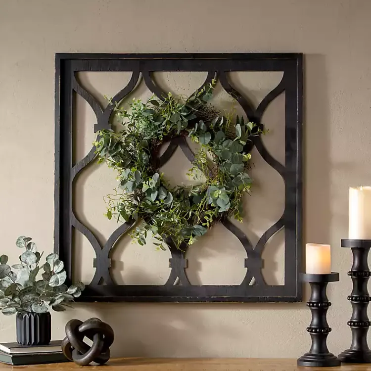 Kirklands Home Wall Plaques|Eucalyptus Wreath Trellis Plaque Black