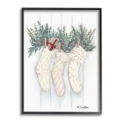 New Evergreen Knit Stockings Framed Art Print Christmas Art & Wall Decor