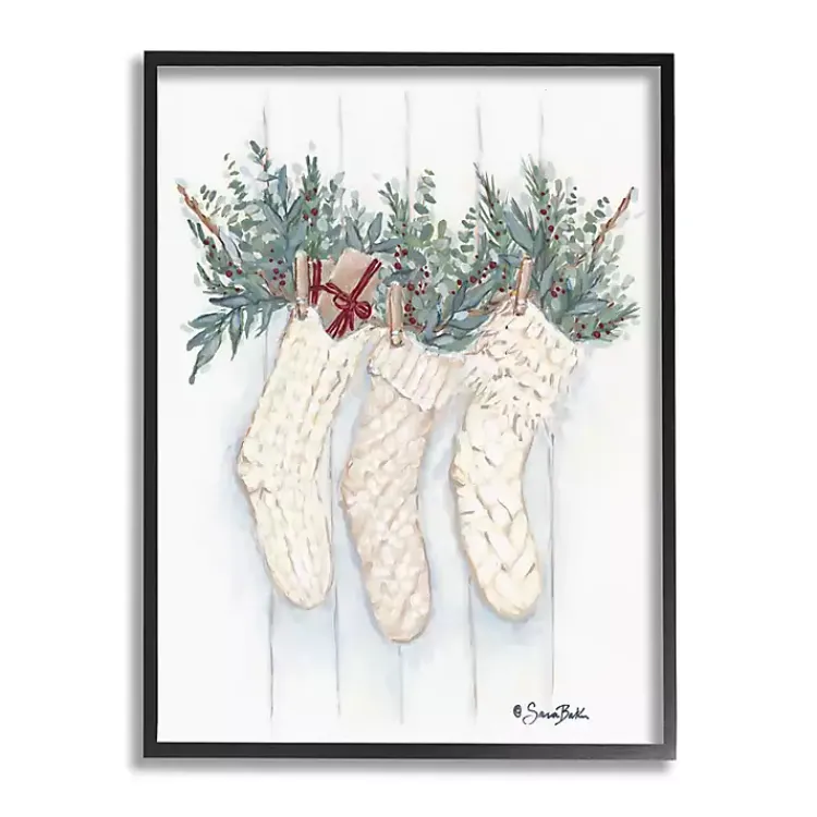 New Evergreen Knit Stockings Framed Art Print Christmas Art & Wall Decor