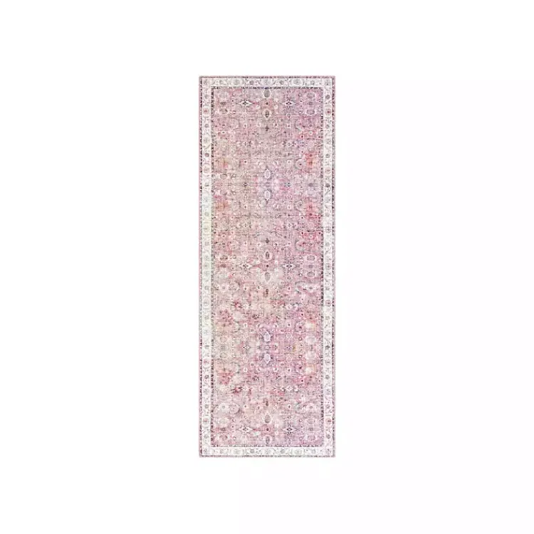 Kirklands Home Area Rugs|Faded Rouge Bordered Flatweave Runner, 2x7 Pink