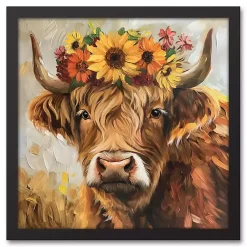 Discount Fall Floral Highland Cow Framed Canvas Art Print Fall